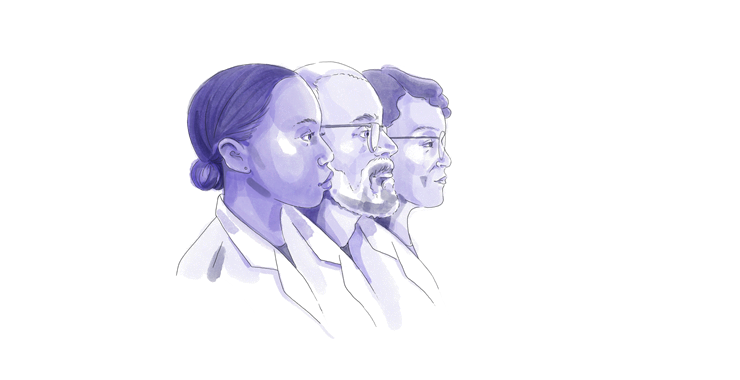 An illustration of three doctors standing in profile